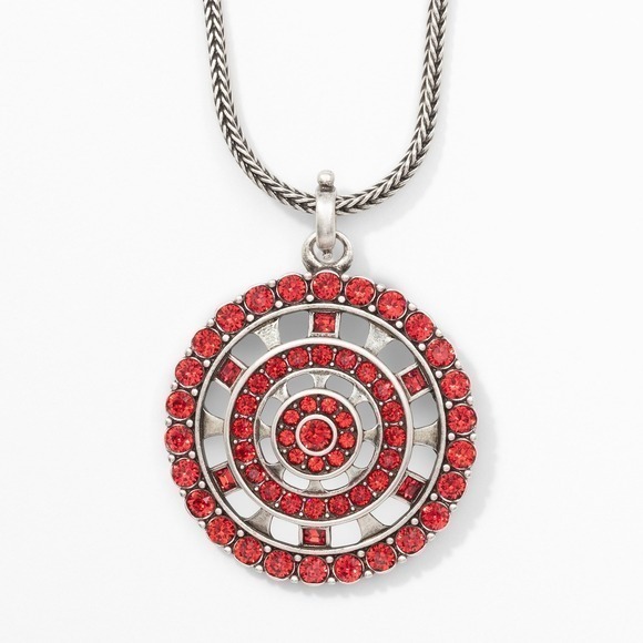 Touchstone Crystal Jewelry - Touchstone Crystal by Swarovski Red Scarlet Medallion Necklace Silver Plated
